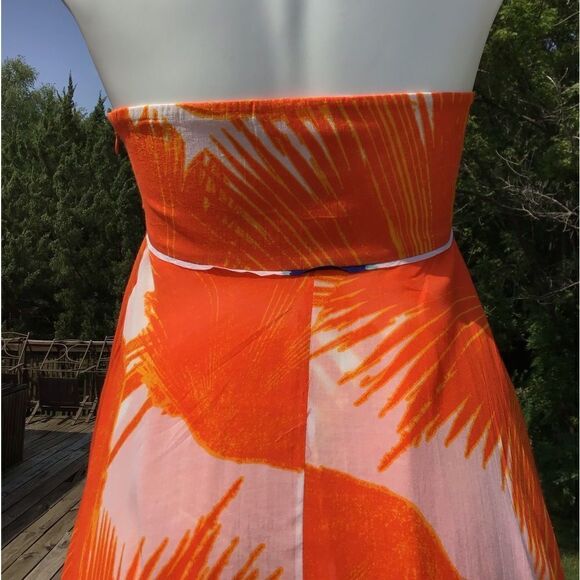 Diane Von Furstenberg Dress Indochine Orange Palm Empire Waist Halter Size 2 - Picture 8 of 11